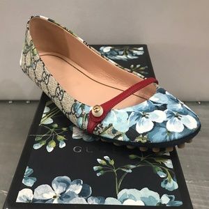 Gucci Blooms Supreme Pebbled Sole Ballerina Flat